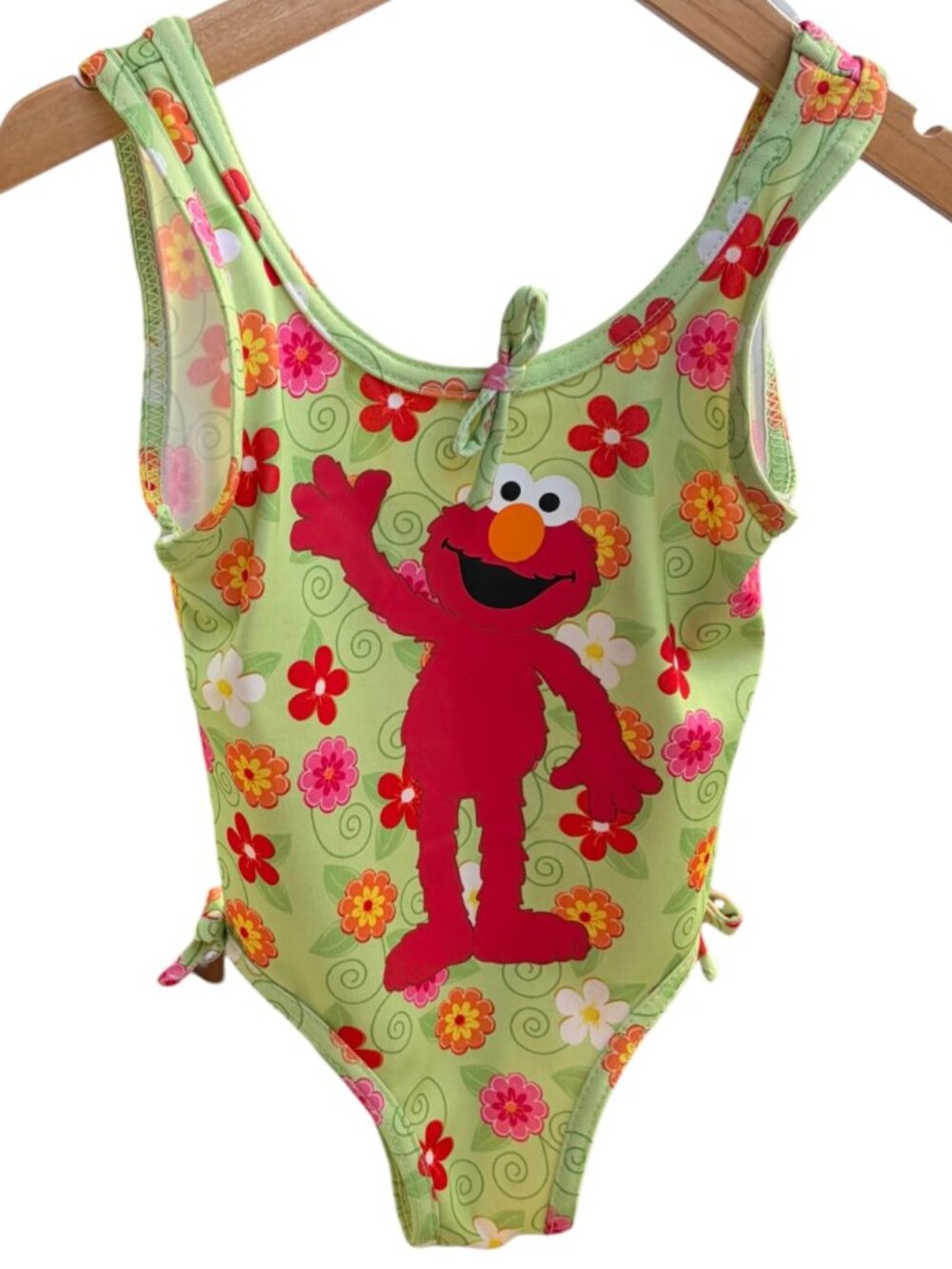 Y2K Sesame Street Elmo Swimsuit One Piece Toddler Girls Sz 3T Green Floral 2006